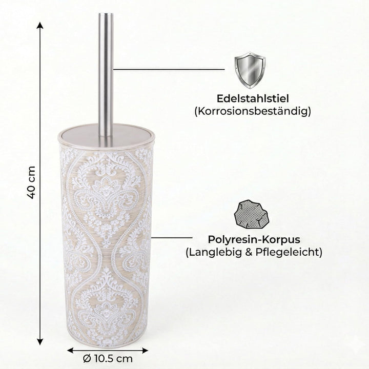Geschlossene WC-Garnitur Serie Damask - Toilettenbürste mit Edelstahl-Stiel - Bürstenhalter aus Poly