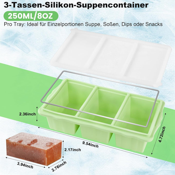 2er-Set Silikon-Gefrierformen für Suppen-Eiswürfel, 1-Tassen-Suppen-Gefrierformen mit Deckel für Mea