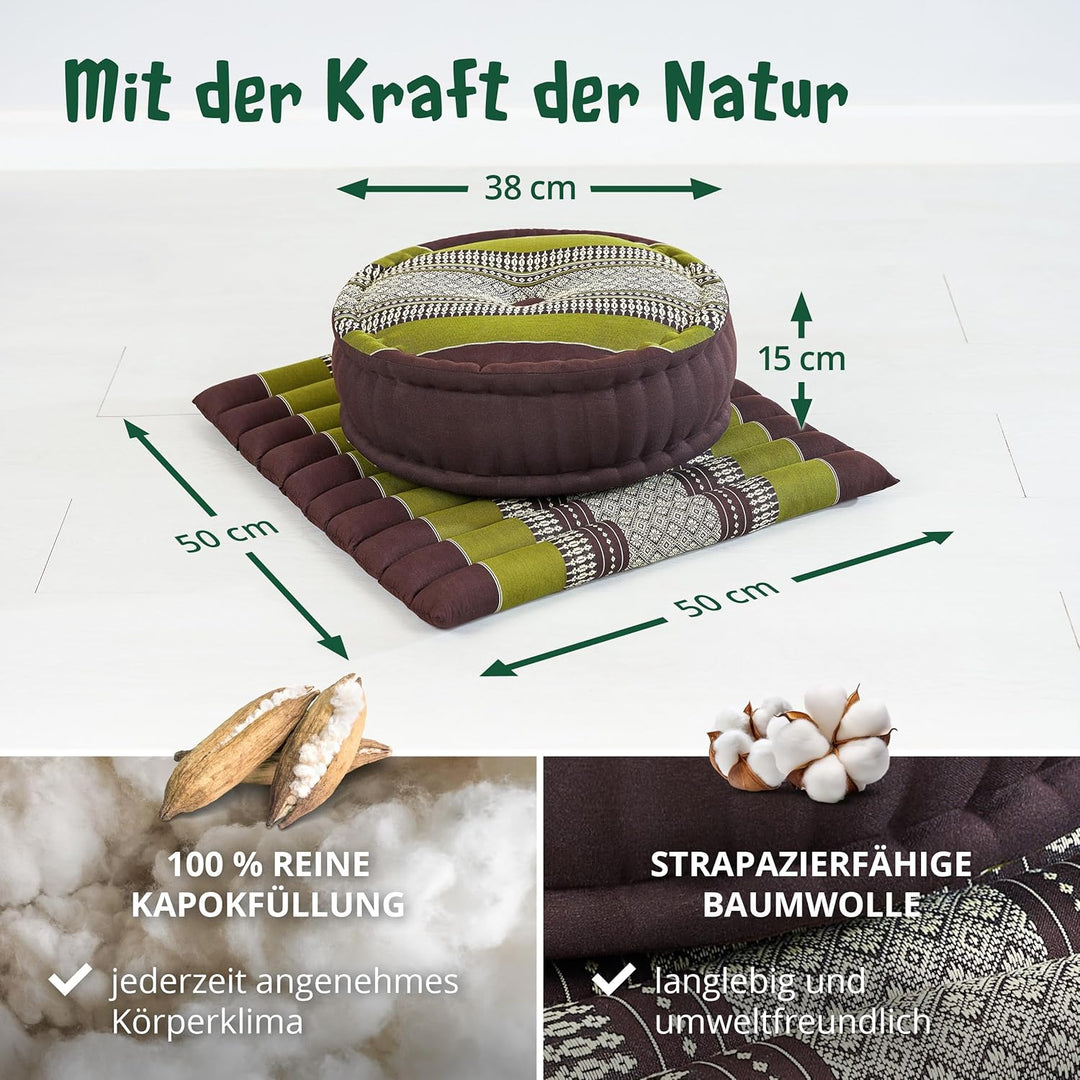 livasia Meditationsset L - Ø 38x15cm / Matte 50x50x4,5cm - Yogaset mit Kissen und Matte, Pouf, Yogam