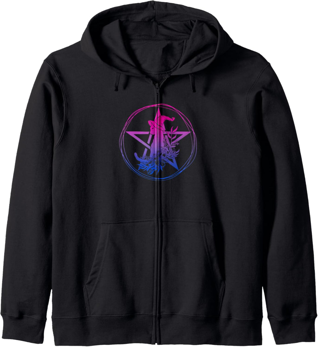 Bisexuelle Katze Pentagramm heidnische Hexe Bi Pride Flagge Boho Floral Kapuzenjacke