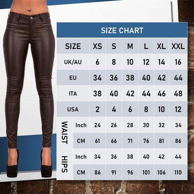 Hochwertige Damenhosen, Glatte Damen Hose, Frauen Kunstlederhose, PU Lederhose Jean, M