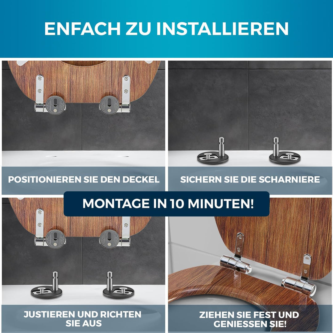 Benkstein Toilettendeckel mit Absenkautomatik Dunkles Treibholz – antibakterieller WC Sitz – Quick-R
