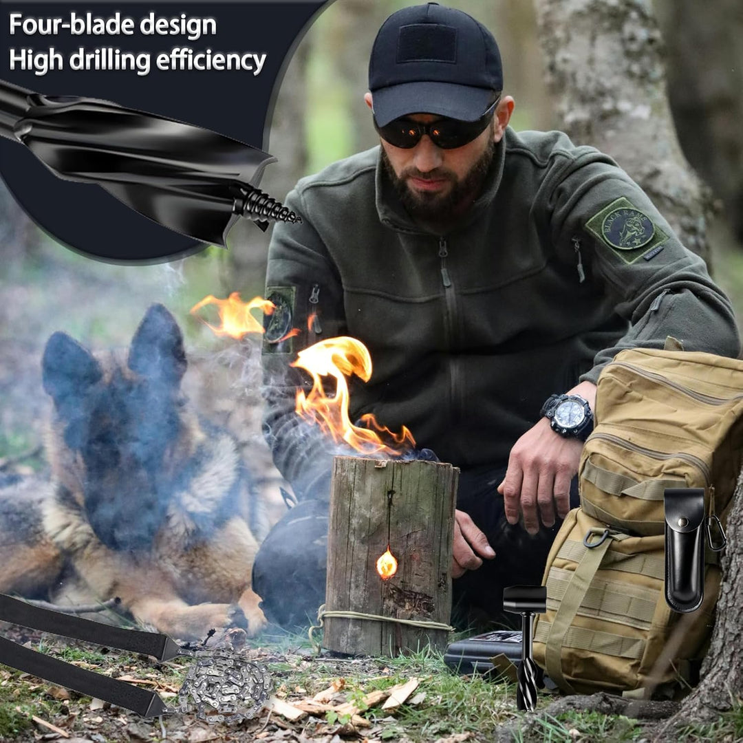 WhaleO Handbohrer Bushcraft, Handbohrer Holz mit Lederhülle,Holzbohrer Outdoor Bohrer Outdoor Surviv