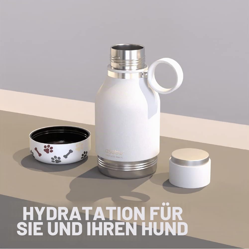 Asobu - Dog Bowl - Edelstahlflasche mit Hundenapf 1 Liter Weiss White 34 oz, White 34 oz