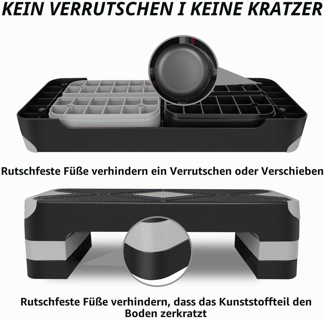 Aerobic Steppbrett Höhenverstellbar Stepper mit 3 Stufen 10/15/20cm, rutschfest Fitness Step-Bench f