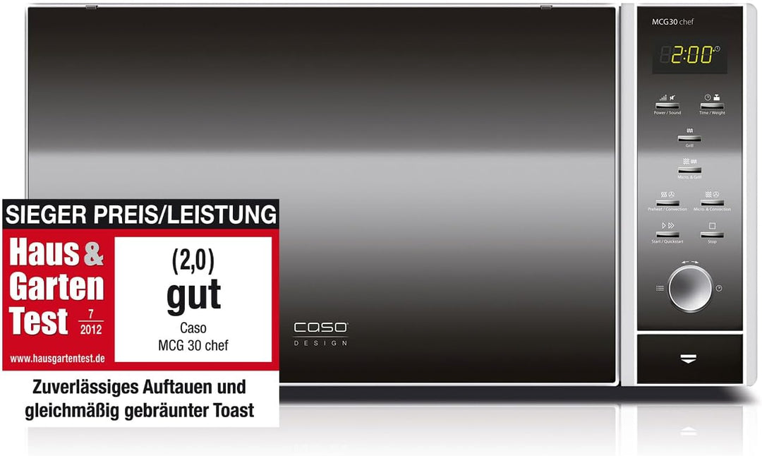 CASO | MCG30 chef 3-in-1 Mikrowelle mit Grill und Heissluft 2200W | Backofen-Funktion 110 - 200°C, 3