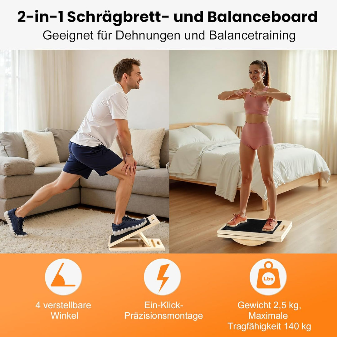 2 in 1 Wadendehner Balance Board erwachsene Schrägbrett aus Holz Gleichgewichtstrainer balanceboards