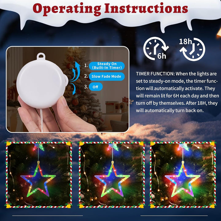 3 Stück Weihnachtsdeko Fenster Beleuchtet - LED Weihnachtsbeleuchtung Innen mit Saugnapf, Batteriebe
