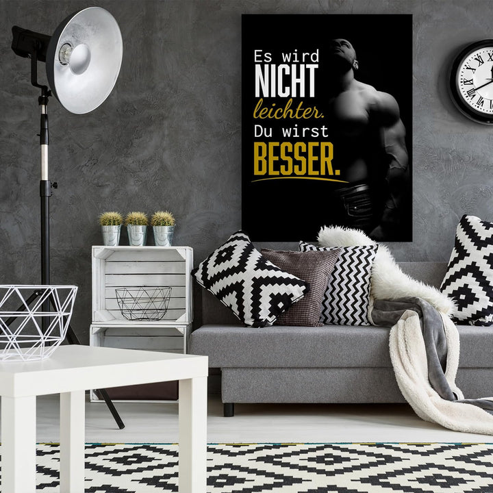 wandmotiv24 Motivations Motiv als Leinwandbild, 100x75cm, Hochformat, Motivation, Besser, Muskeln, F