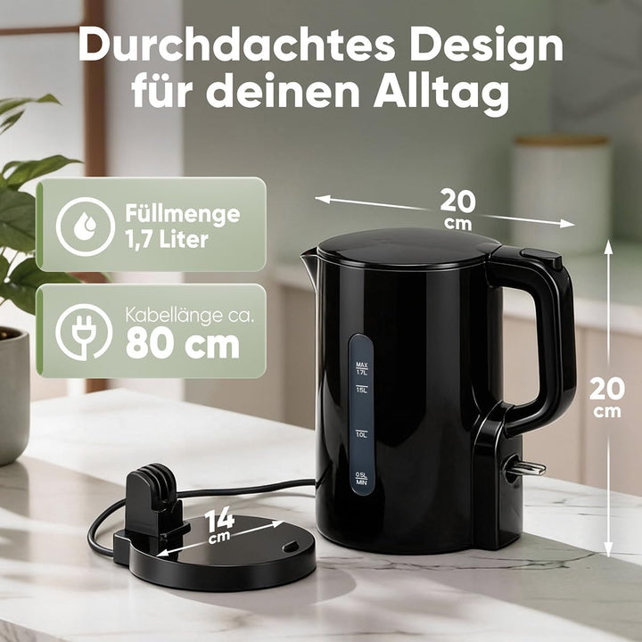 Bomann Wasserkocher 1,7L | 2200W für schnelles Erhitzen | BPA frei | Einhandbedienung | Wasserstands
