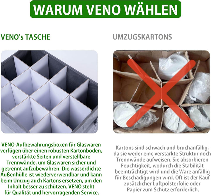 VENO Aufbewahrungsbox für Champagnerflöten aus Glas mit Deckel und Griffen, Stielgläser-Organizer, F