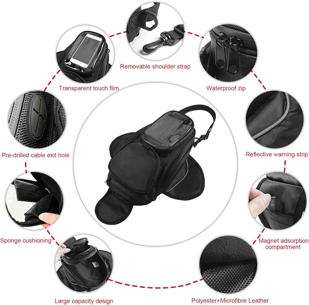 Motorrad Tankrucksack, Magnetbefestigung wasserdichte Tanktasche als Umhängetasche mit Reflektierend