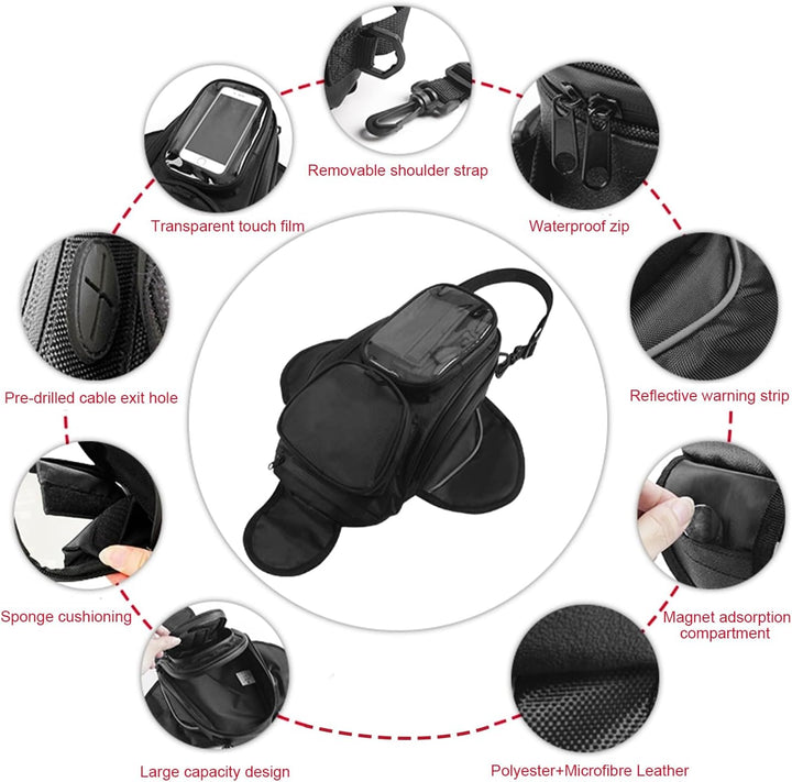 Motorrad Tankrucksack, Magnetbefestigung wasserdichte Tanktasche als Umhängetasche mit Reflektierend