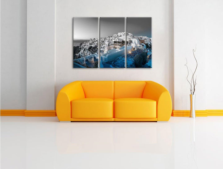 Pixxprint Oia Dorf Santorin als Leinwandbild/Grösse: 3 Teilig (120x80 cm) cm/Wandbild/Kunstdruck/fer