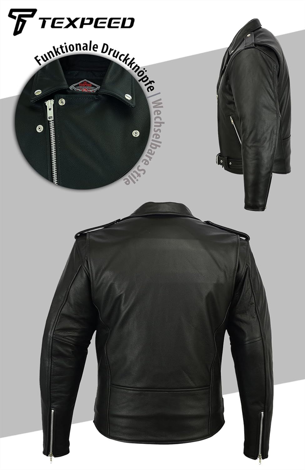 Texpeed Motorrad lederjacke herren mit protektoren - Marlon Brando Retro Chopper Rockerjacke - Mit O