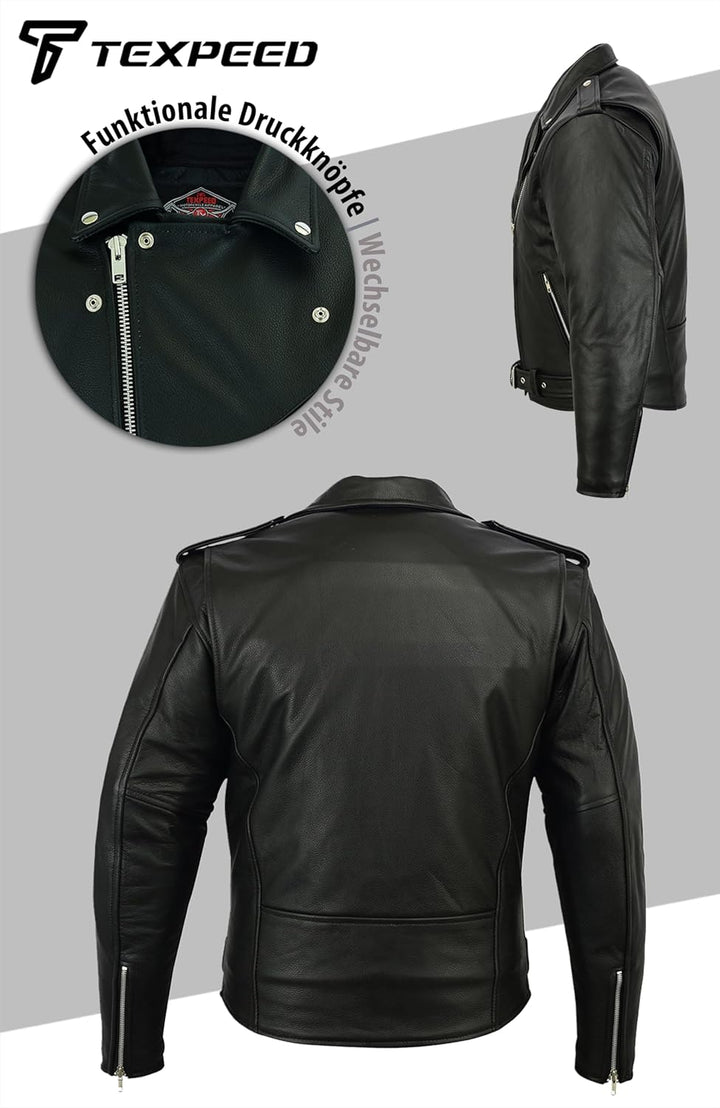 Texpeed Motorrad lederjacke herren mit protektoren - Marlon Brando Retro Chopper Rockerjacke - Mit O