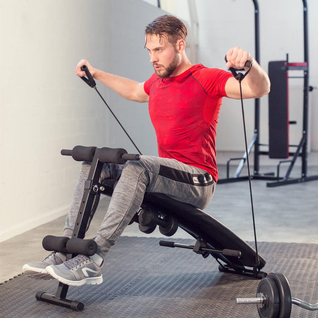 tectake Bauchtrainer 129 x 70 x 55 cm, multifunktionale Sit-up Bank aus Stahl, 5-fach höhenverstellb