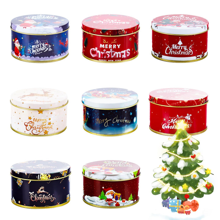 8Pcs Weihnachten Blechdose mit Deckel, Mini Weihnachtskeksdosen, Weihnachten Mini Aufbewahrungsdosen