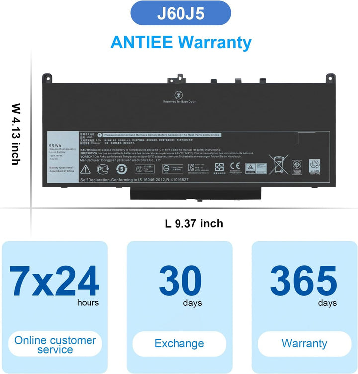 ANTIEE 55WH J60J5 Laptop Akku für Dell Latitude E7270 E7470 P61G001 Series Notebook P26S P26S001 0MC