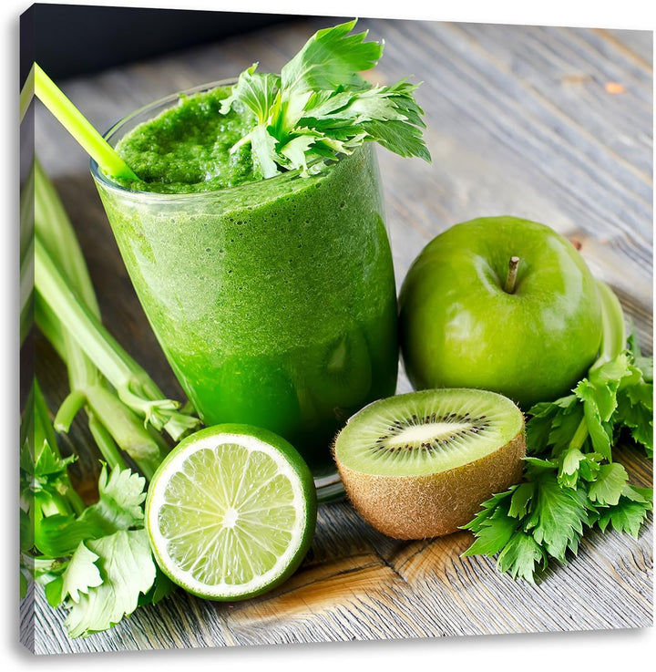 Pixxprint Bio Smoothie Apfel Limette Kiwi als Leinwandbild/Grösse: 70x70 cm/Wandbild/Kunstdruck/fert