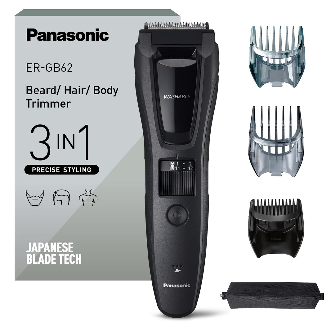 Panasonic ER-GB62 Bart-/ Haarschneider mit 39 Schnittstufen, Bartschneider für Herren, inkl. Body-Tr