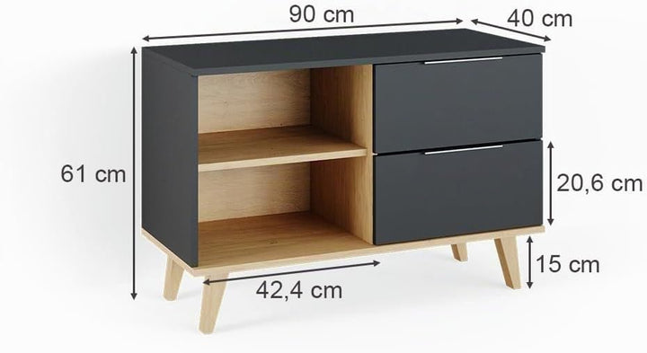 Vicco Lowboard Neptune, Anthrazit/Buche, 90 x 61 cm Mittel, Mittel