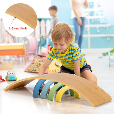 GYMAX Balance Board 90 x 30 cm, Balancierbrett aus Bambus, Wackelbrett für Gleichgewicht & Fitness,