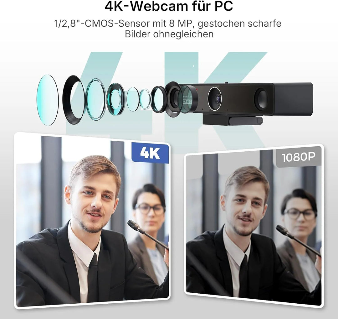 NEARITY V30S 4K Videokonferenzkamera mit Mikrofon, 120°-Sichtfeld/3-facher Digitalzoom, All-in-One-K