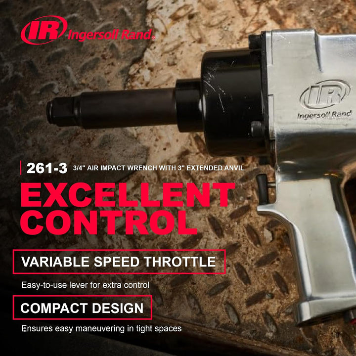 Ingersoll Rand 3/4" Hochleistungs-Schlagschrauber 261-3 mit 3" verlängertem Amboss, Druckluftschraub