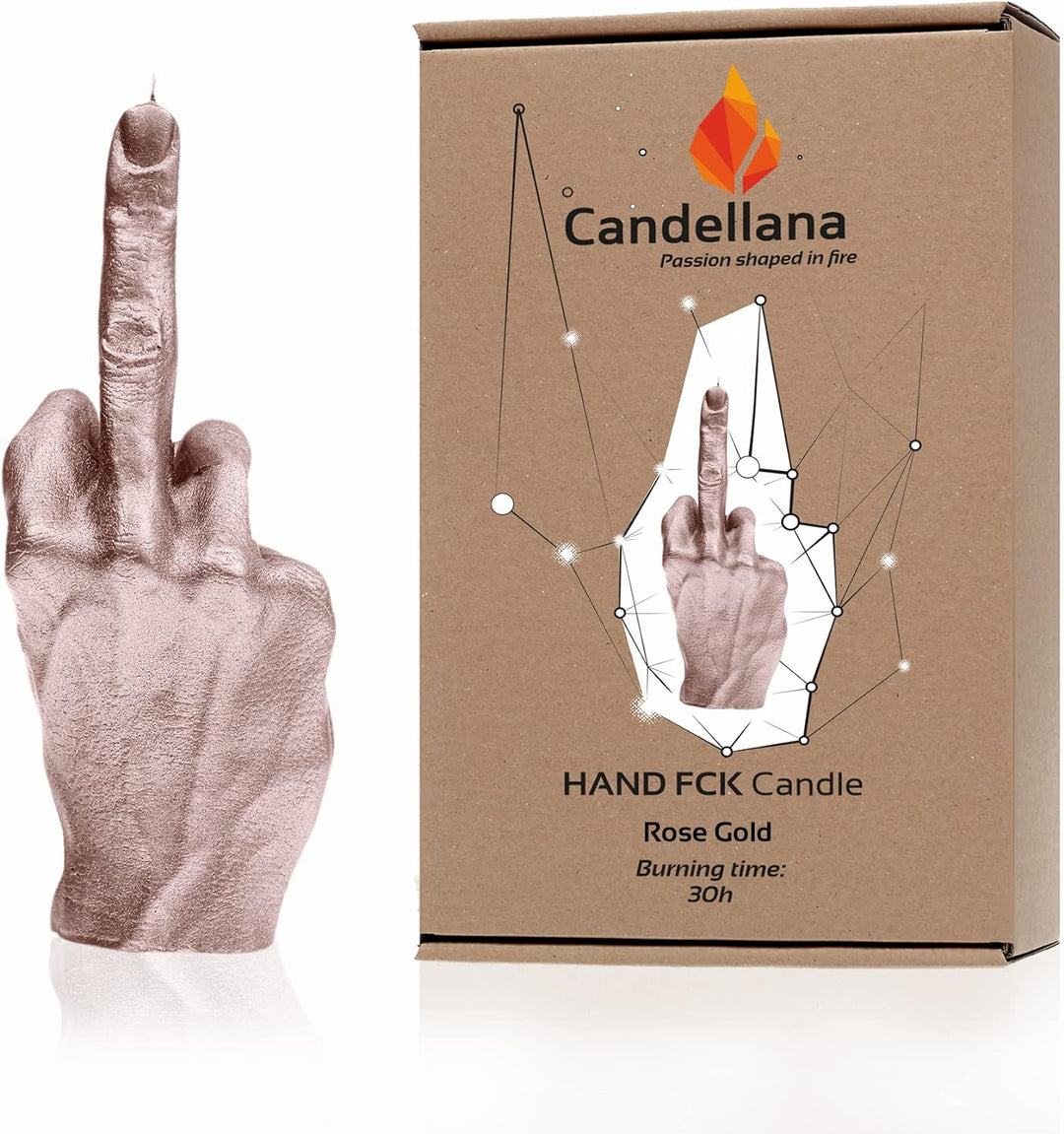 Candellana Kerze in Form eines Mittelfingers | FCK | Höhe: 20 cm | Goldrosa | Brennzeit 30h | Kerzen