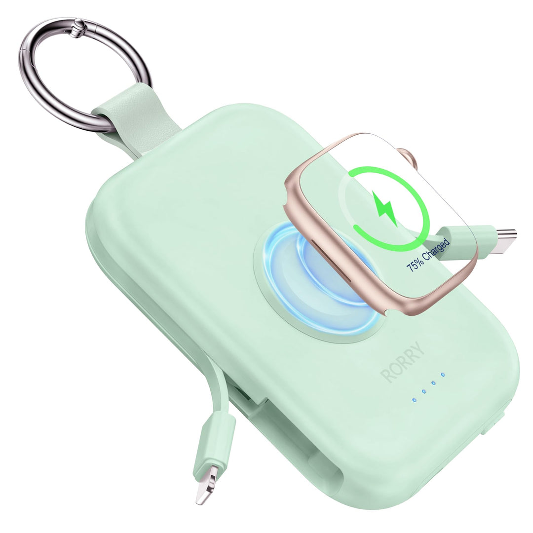 RORRY Power Bank, 5000mAh Powerbank mit Integriertem Kabel, Reise Portable Charger Schlüsselanhänger