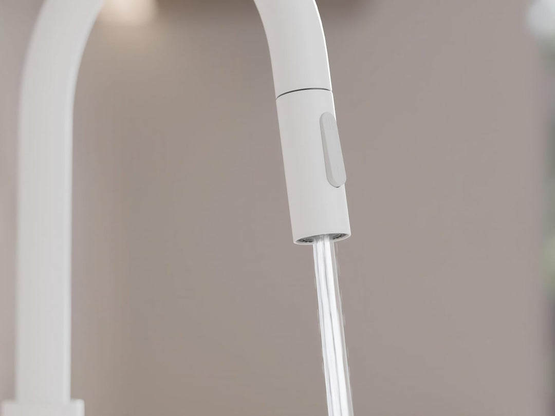 Küchenarmatur mit ausziehbarer Brause und 2 Strahlarten Primagran 9010 Weiss, Weiss
