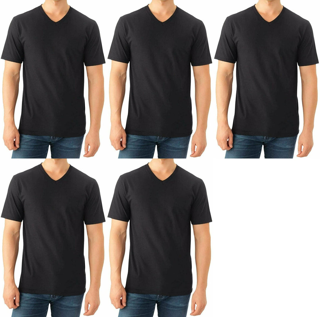 Fruit of the Loom Herren T-Shirt mit V-Ausschnitt (5er Pack), Schwarz, Mittel