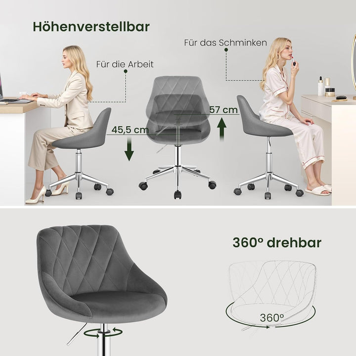 EUGAD Schminkstuhl, Homeoffice Stuhl, Schreibtischstuhl, Kosmetikhocker, Bürostuhl Kinder, höhenvers