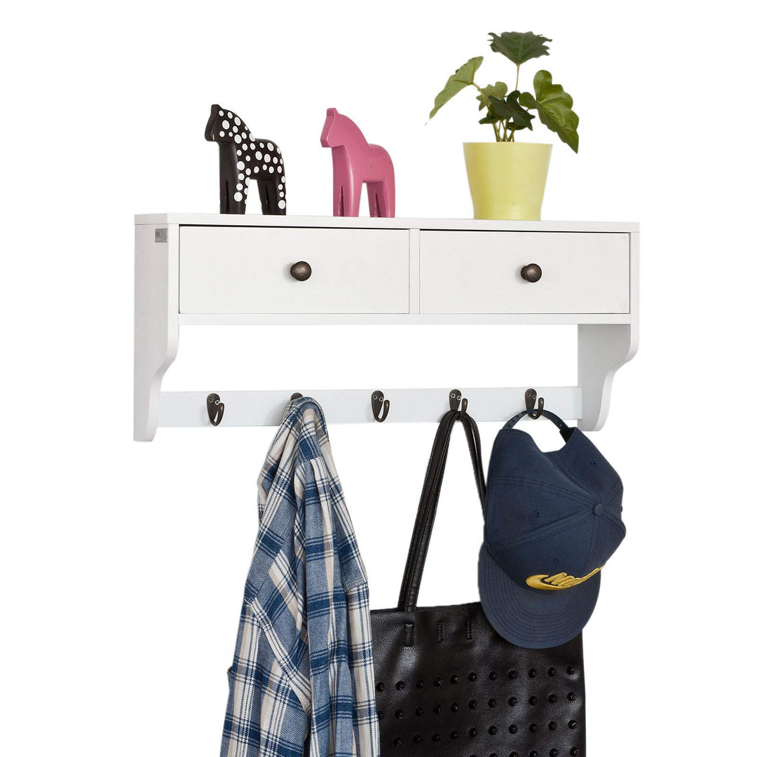 SoBuy® FRG178-W Wandschrank Wandgarderobe Wandregal Hängeregal mit 2 Schubladen und 5 Haken MDF weis