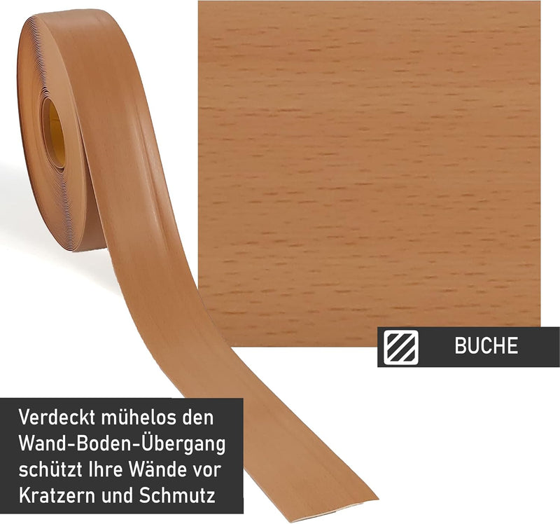 Sockelleiste LEMODO - 50 x 15 mm (Länge: 5 m, Farbe: Buche) - Fussleisten zuschneidbar – Weichsockel