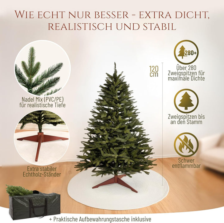 Premium Weihnachtsbaum künstlich 120cm -TESTSIEGER - Naturgetreu, dichte Zweige, Künstlicher Weihnac
