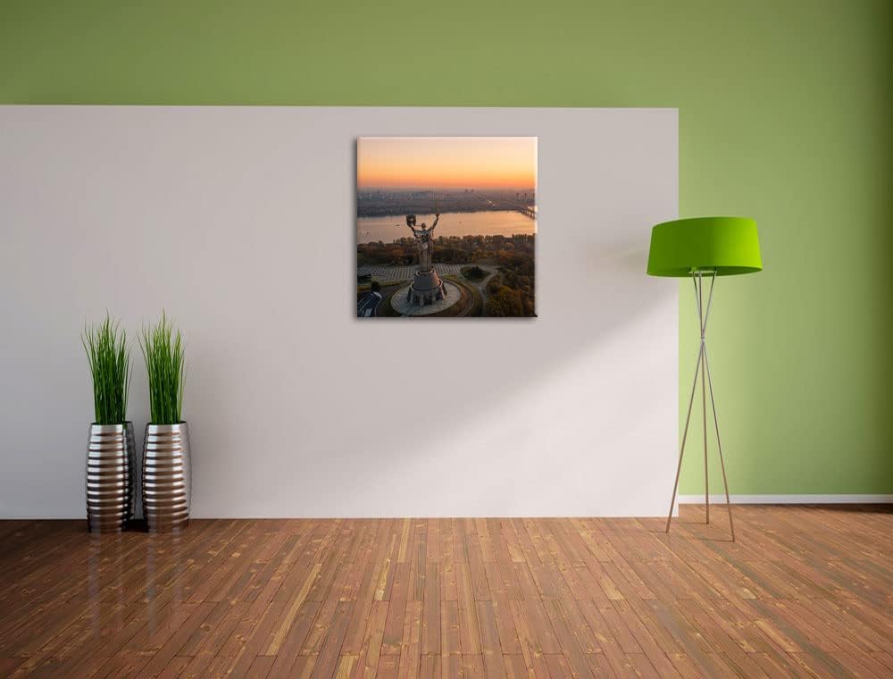 Pixxprint Skyline Kiew Sonnenuntergang als Leinwandbild Quadratisch| Grösse: 60x60 cm | Wandbild | K