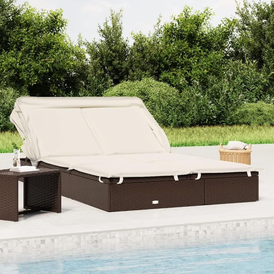 Festnight Sonnenliege 2 Personen mit Dach doppelliege Outdoor gartenliege 2 Personen Rattan gartenli