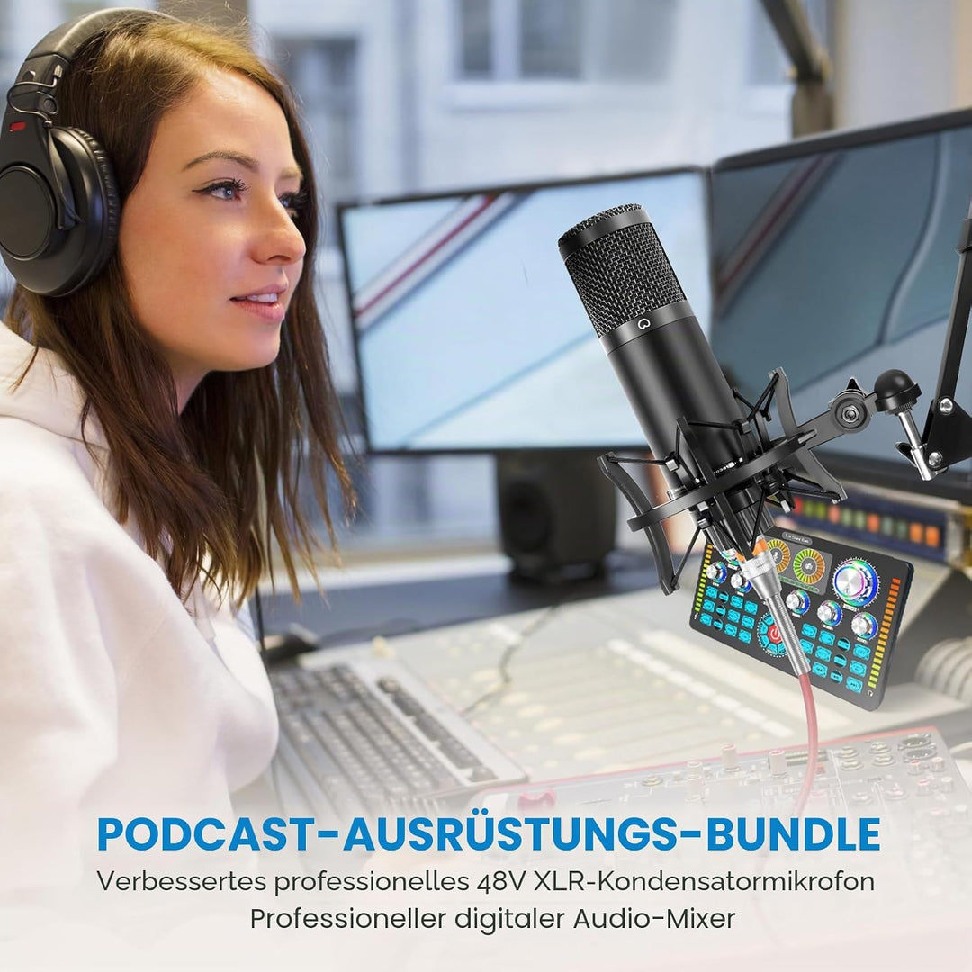 Podcast-Ausrüstungs-Bundle, Audio-Schnittstelle und XLR-Kondensator-Mikrofon, Studio-Ausrüstung mit