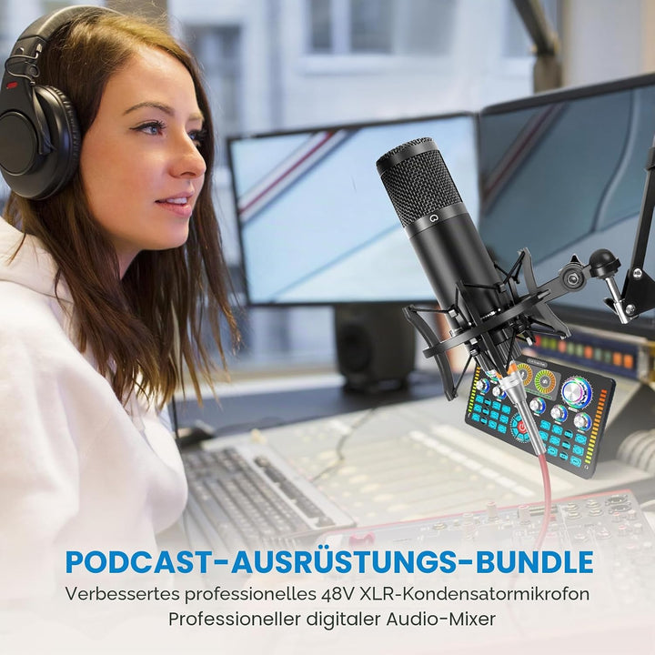 Podcast-Ausrüstungs-Bundle, Audio-Schnittstelle und XLR-Kondensator-Mikrofon, Studio-Ausrüstung mit