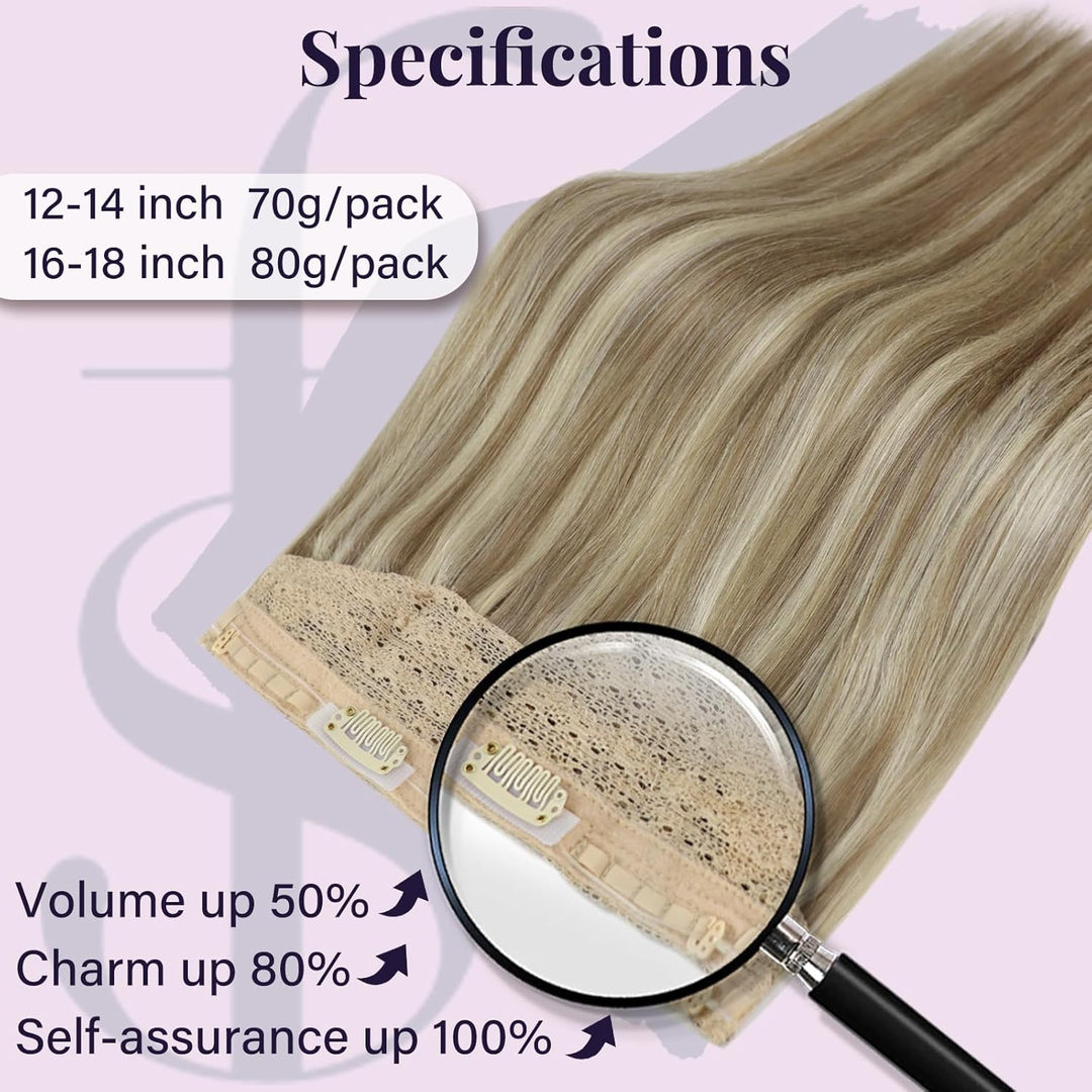 Fshine Draht on Extension Echthaar Hairpiece 40CM Highlight Goldblond Mit Hellblond 80 Gramm Fish Li