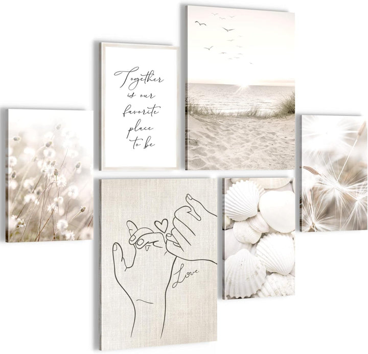 Novart Bilder Set - AUFHÄNGFERTIG - KEIN EXTRA RAHMEN BENÖTIGT - Boho Strand Modern Beige - Wohnzimm