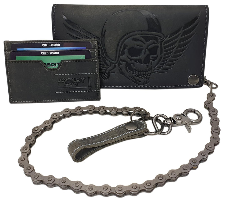myledershop Echt Büffel-Vollleder Querformat Bikerbörse/Geldbörse/Geldbeutel/Portemonnaie mit Metall