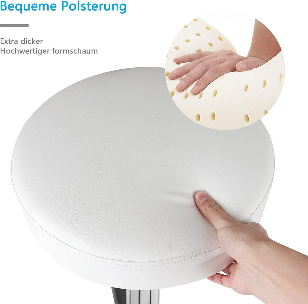 Rollhocker Höhenverstellbar 180 kg Belastbarkeit (Weiss) | 50-62 cm höhenverstellbar, PU-Leder, 360°