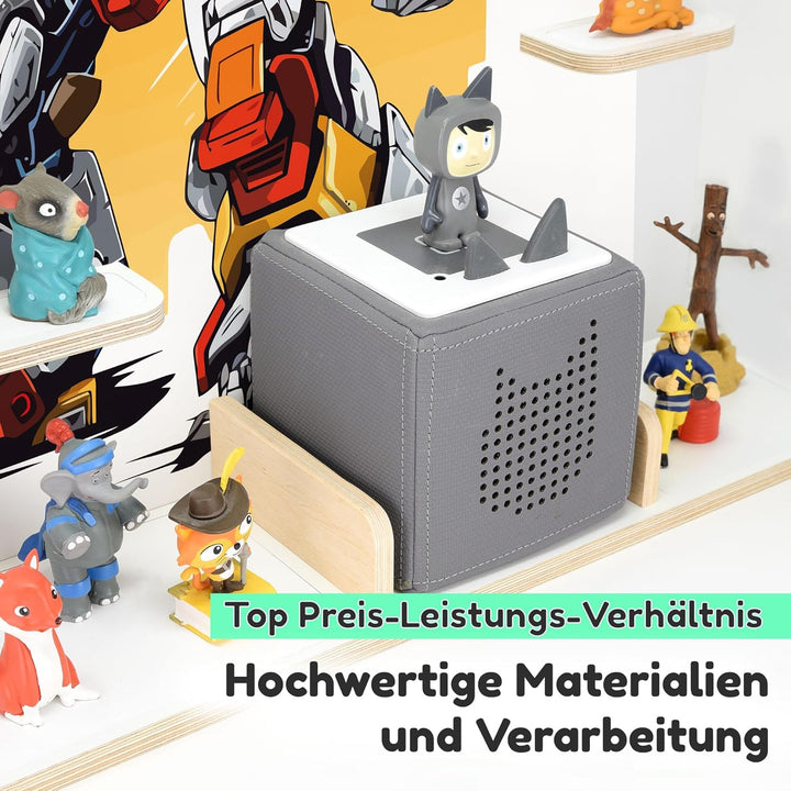 stadtecken Kinder Regal für Musikbox I Geeignet für die Toniebox und ca. 50 Tonies I Perfekte Aufbew