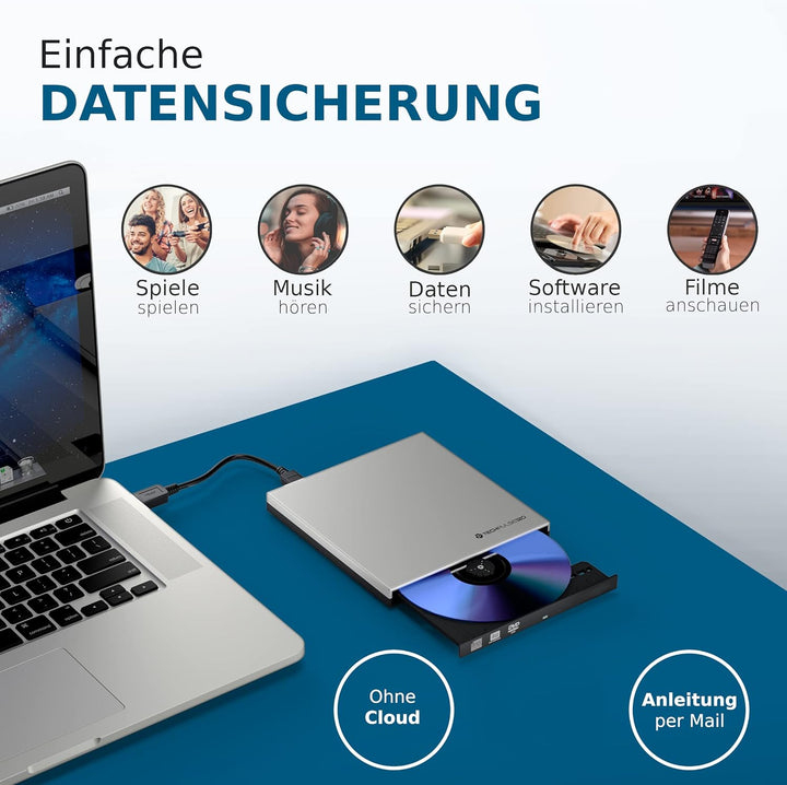 techPulse120 USB 3.0 Externer DVD Brenner CD Burner Superdrive Portable Rom Laufwerk DVDRW CDRW Slim