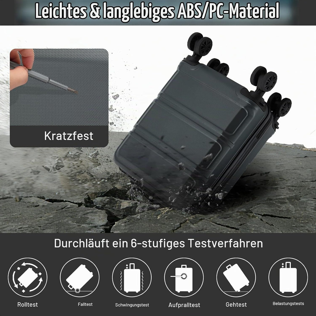 KONO Koffer Trolley Reisekoffer aus ABS+PC – Leichter Hartschalenkoffer mit 4 Zwillingsrollen und TS