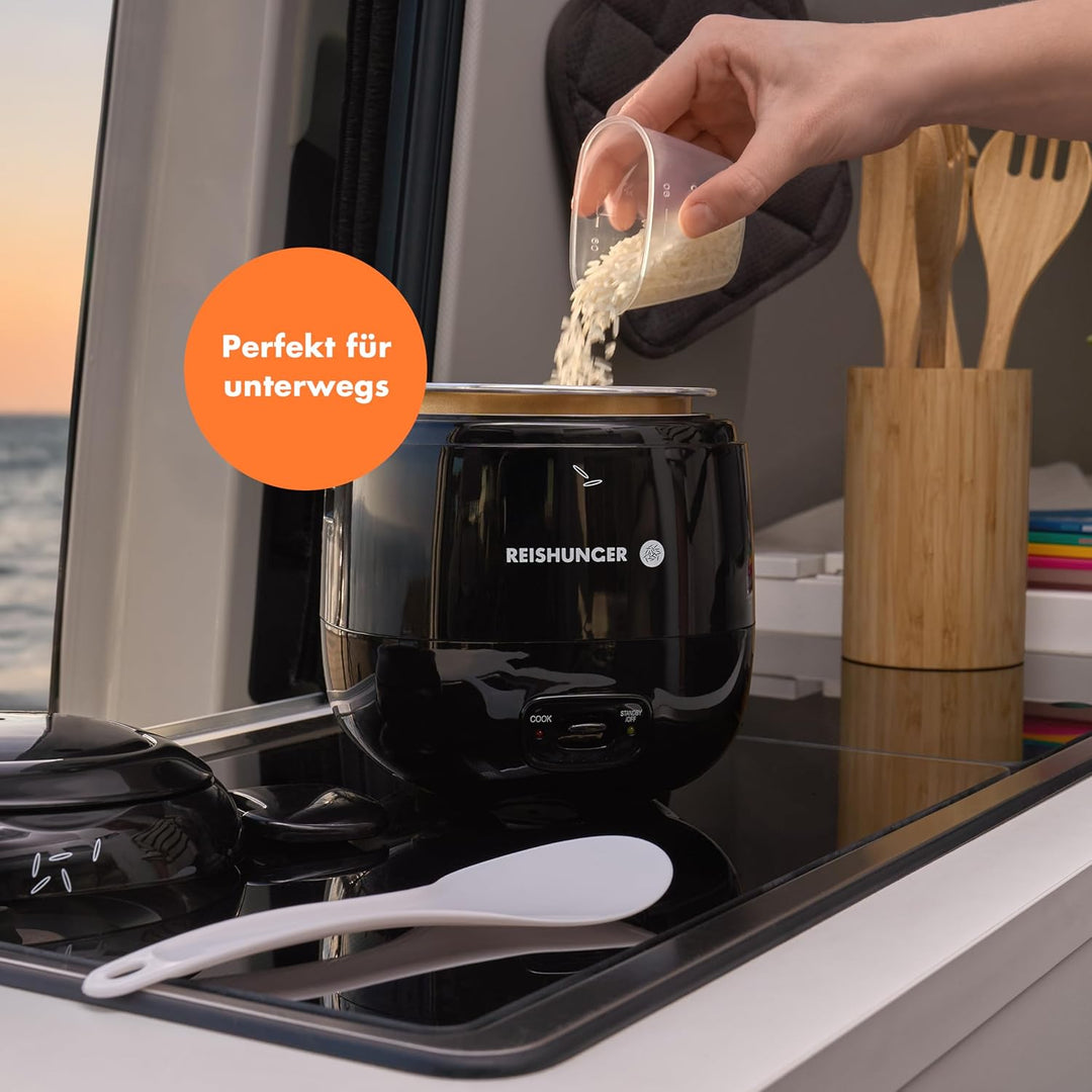 REISHUNGER Mini Reiskocher, schwarz | 0,3 L - 1-2 Portionen | hochwertige Keramikbeschichtung - Prem