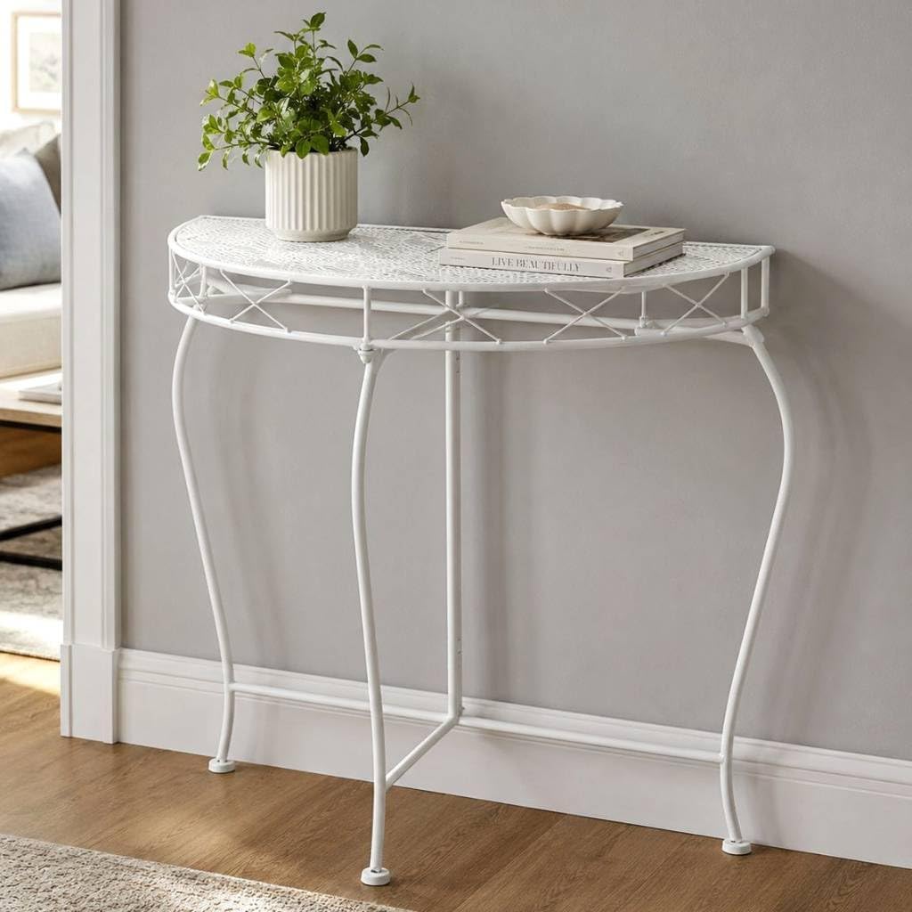DanDiBo Konsolentisch Wandtisch Weiss 96313 Beistelltisch Metall 75 cm Gartentisch Halbtisch Tisch H